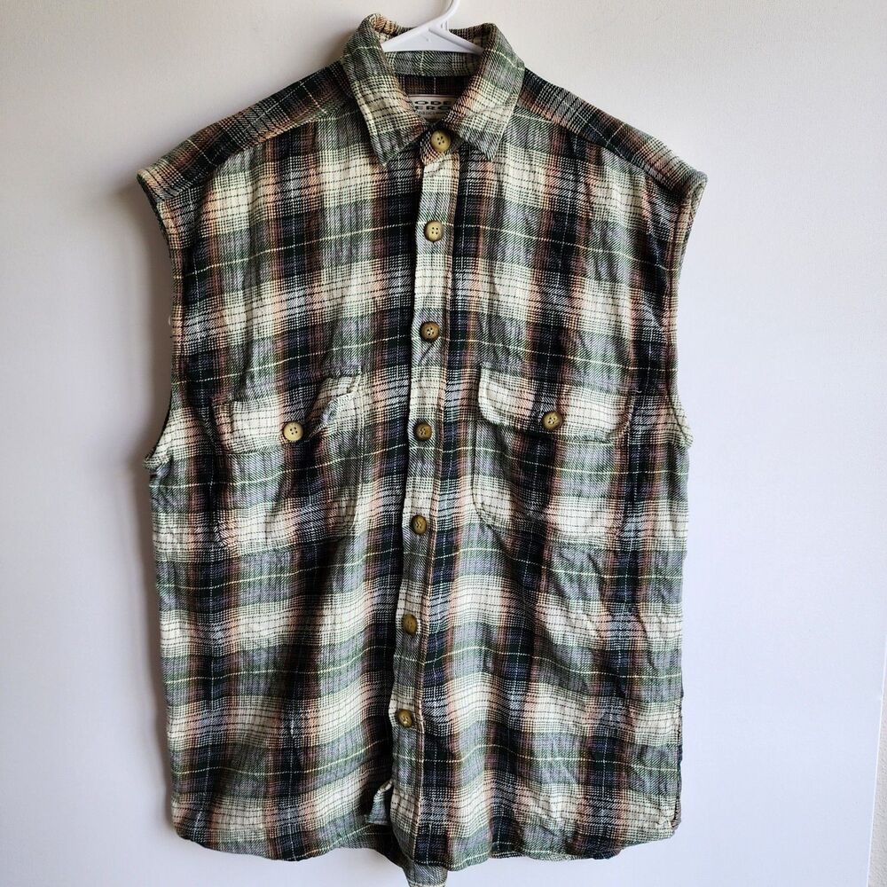Vintage 90s Code Zero Basics Sleeveless Plaid Button Shirt Vest Flannel Small